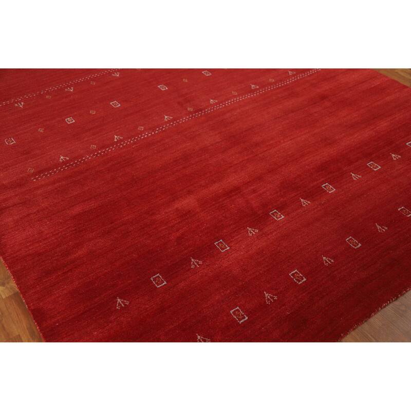 Hand Knotted Oriental 100% Wool Carpet Tribal Tribal Red Gabbeh Area Rug - 9' 9'' X 6' 8''