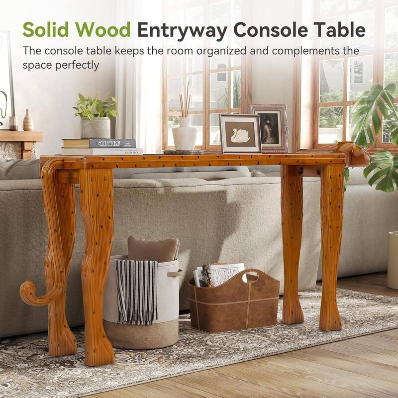 63-Inch Solid Wood Console Table Behind The Couch, Modern Entryway Table - Walnut - 63" W × 11.81" D × 29.53" H