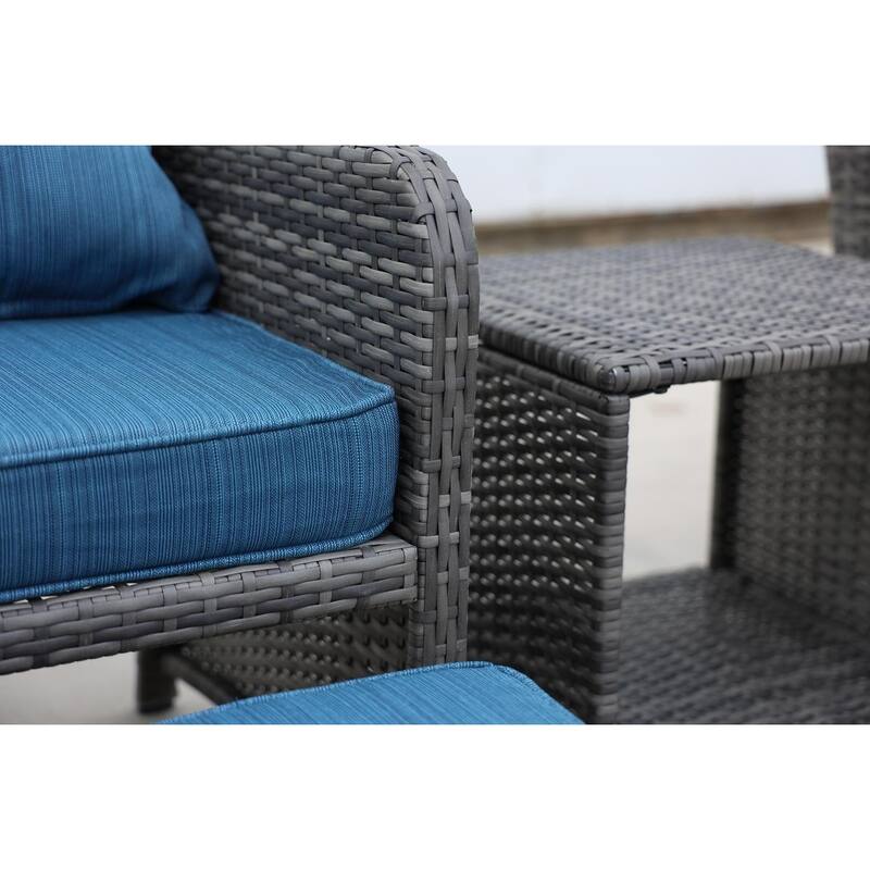 5 Piece Wicker Patio Set, Coffee Table Ottomans, Multi Area