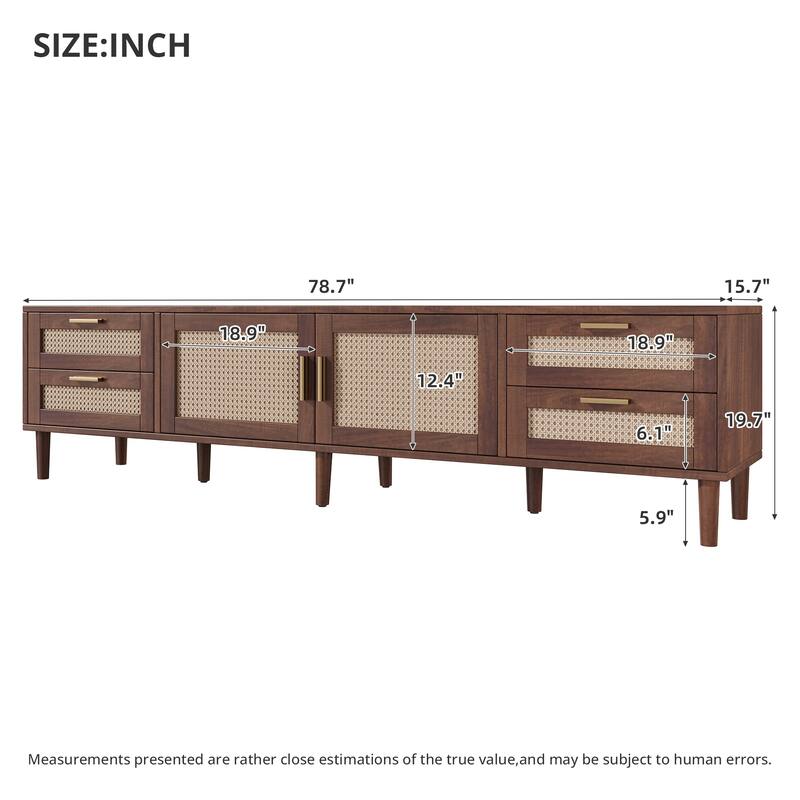 Anmytek Rattan TV Stand Media Console 78 Inch Wood Woven Storage Coastal Boho Living Room Entertainment Center