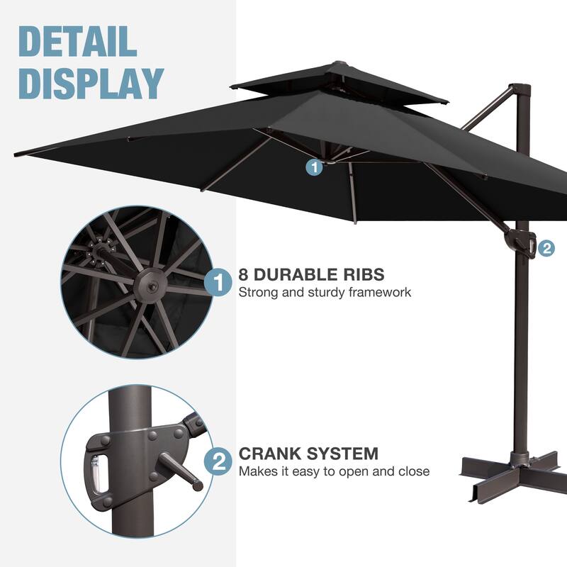 Outdoor Patio 10 x 13 FT Cantilever Umbrella Double Top with Rod Base
