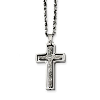 Stainless Steel Polished & Laser Cut Cross Crucifix Pendant Necklace