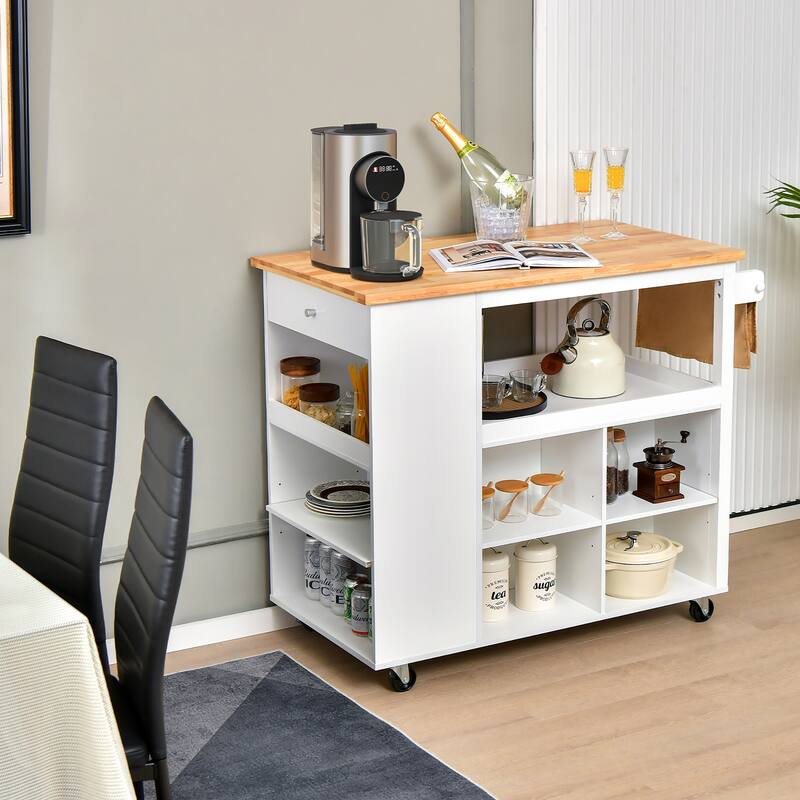 Costway Kitchen Island Trolley Cart on Wheels with Storage Open - See Details