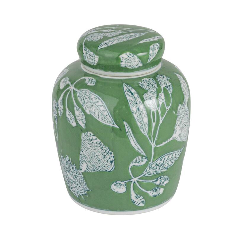 Ceramic Ginger Jar with Lid - 6.5 in. High - Green