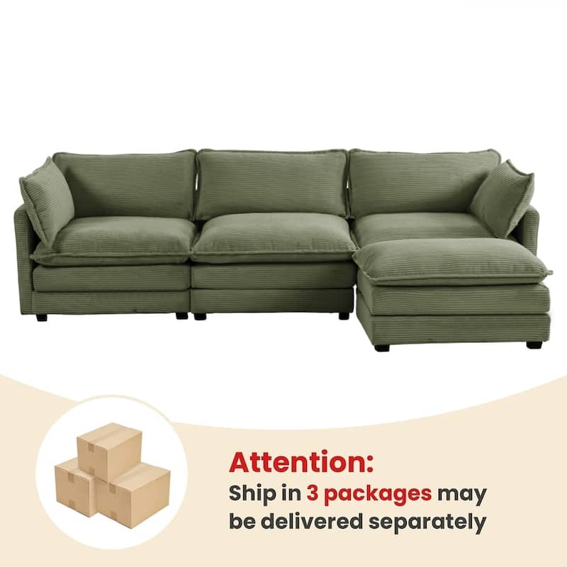 Oversized Modular Corduroy Sectional Sofa Set with Ottoman, 3-Seater / 4-Seater Deep Seat Lounge Couch for Living Room