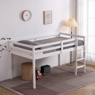 White Twin Solid wood Loft Bed with Ladder