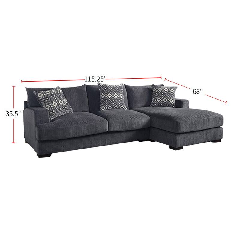 L-Shaped Chenille Upholstered Sectional Sofa in Gray