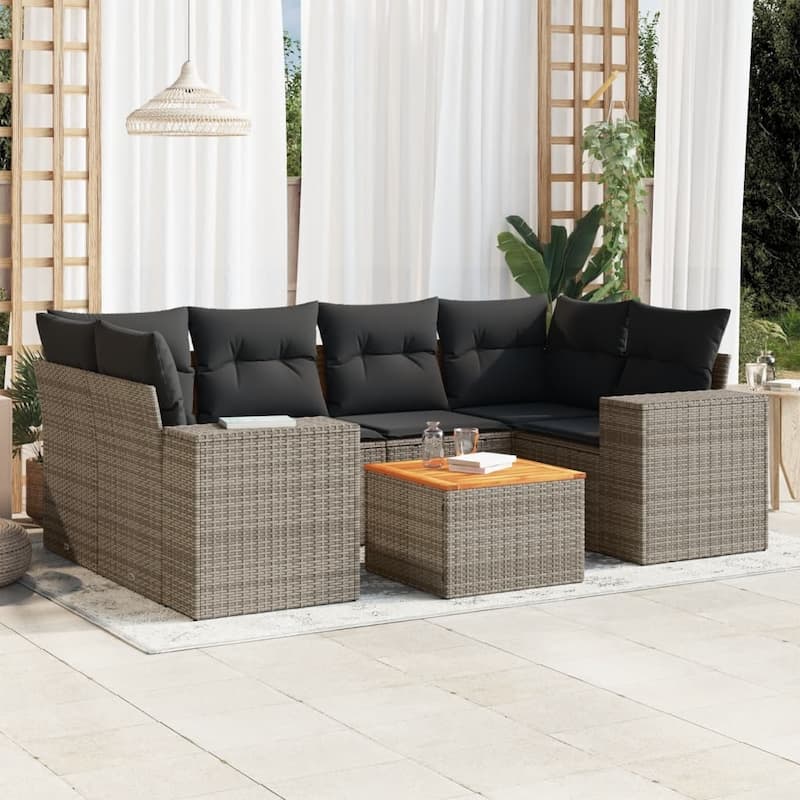 vidaXL Patio Sofa Set with Cushions Outdoor Furniture 7 Piece Poly Rattan - 21.7 x 21.7 x 14.6 - Gray Medium