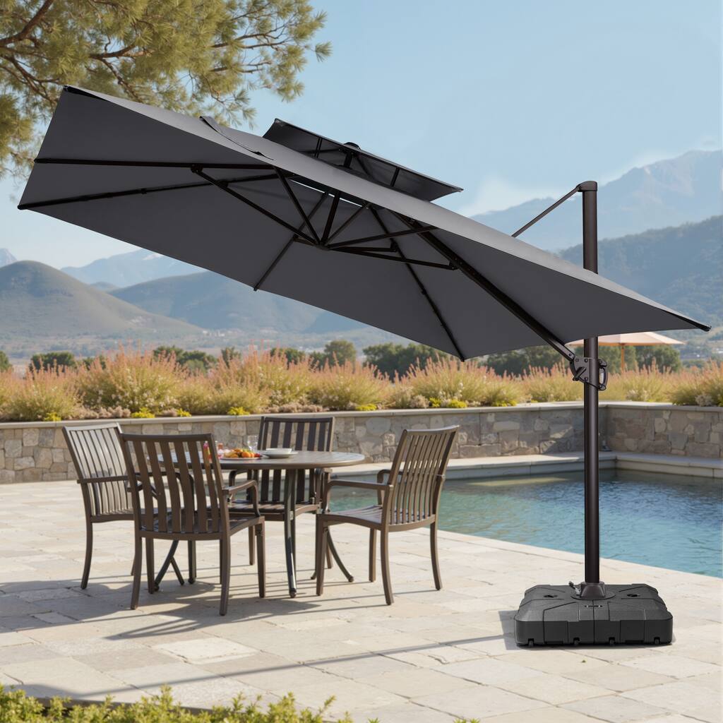 Pellebant 11X11FT Outdoor Patio Cantilever Offset 360 Degree Rotation Umbrella with HDPE Base