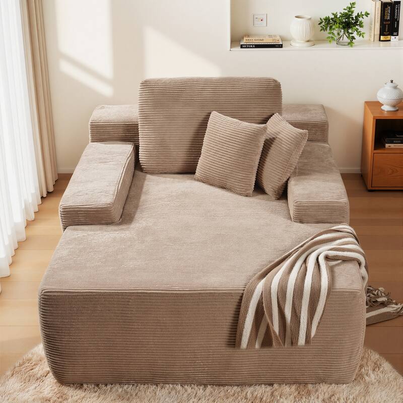 HOOOWOOO Modern Upgraded Fabric Sofa Chaise Lounge - Corduroy-Beige