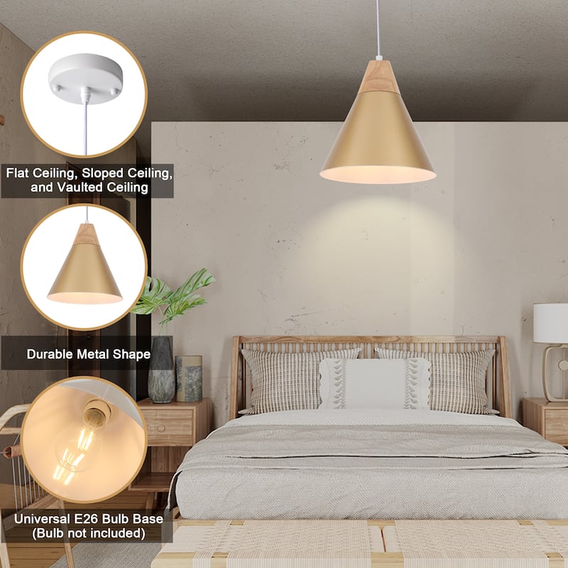 Farmhouse Pendant Light Fixture with Wood and Metal for Kitchen, Hallway,Living Room