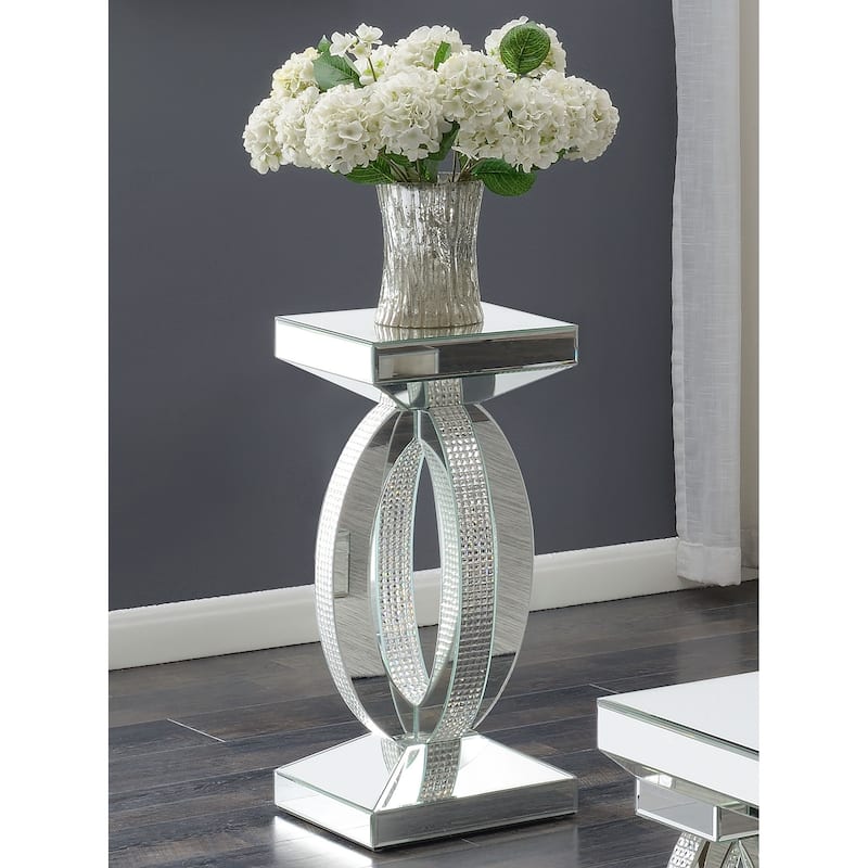 Amalia Square Mirrored Acrylic Crystal Side End Table Silver