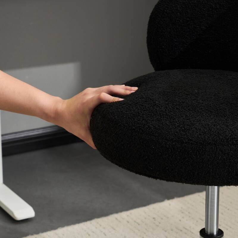 Cute Modern Teddy Swivel Chair Armless Adjustable Height Office Desk Chair with No Wheels and Backrest Support - N/A