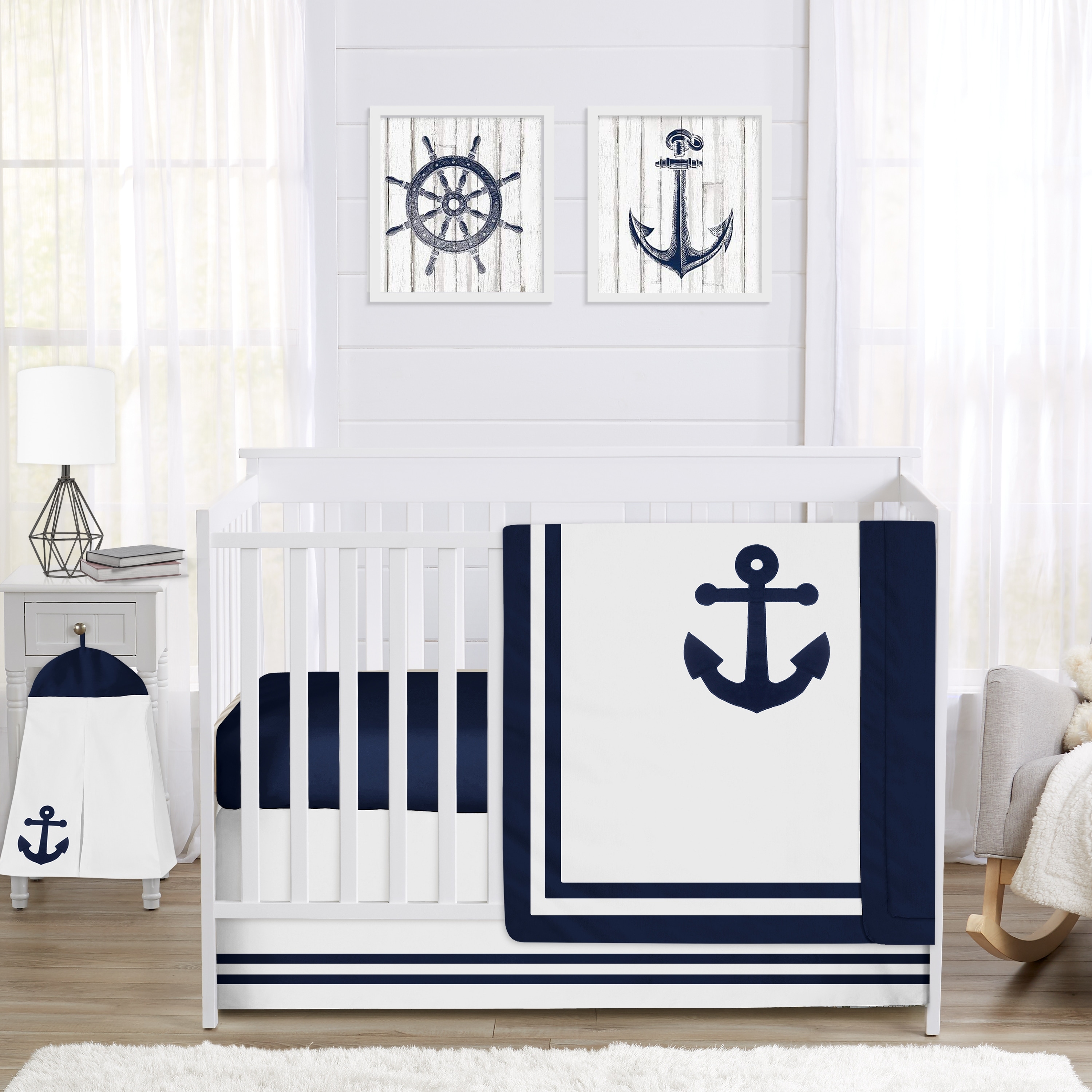 Sweet Jojo Designs Navy Blue Anchors Away Collection 4 piece Bumperless Crib Bedding Set Bed Bath Beyond 20676734