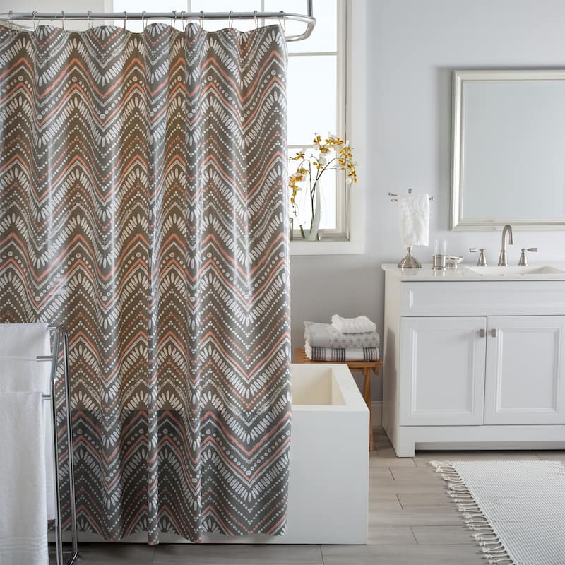 Bath Bliss Dotted Chevron Design PEVA Shower Curtain in Grey