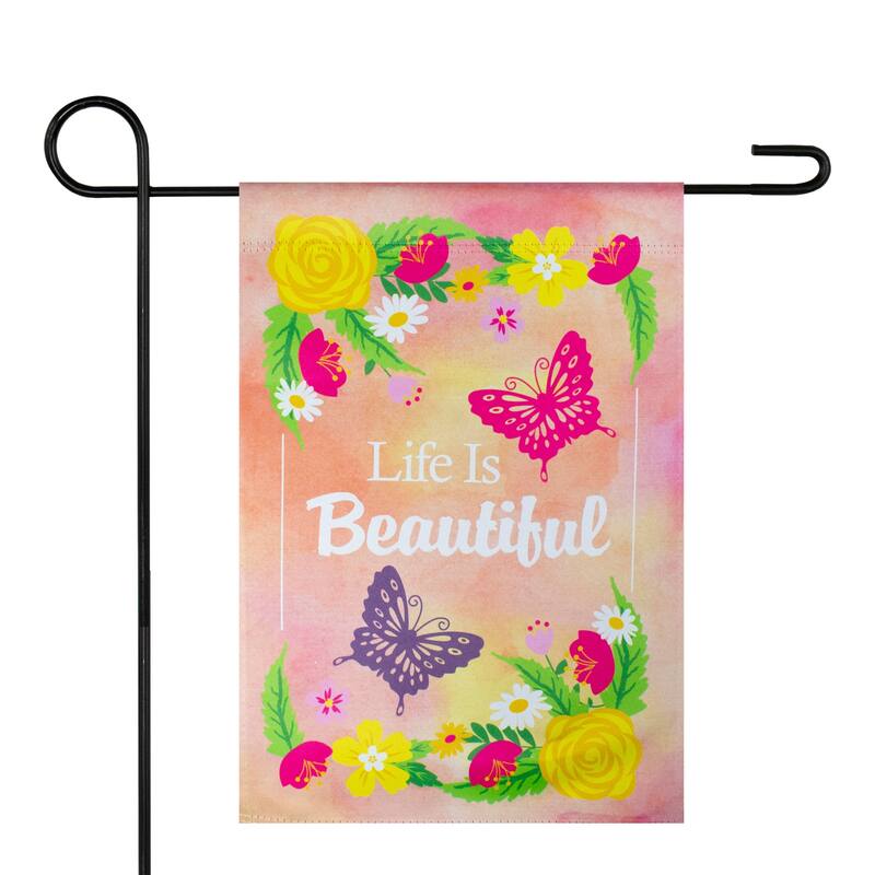 Life is Beautiful Pink Floral Outdoor Garden Flag 12.5" x 18"