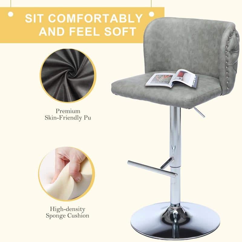 Modern Upholstered Swivel Adjusatble Height Leather Barstools Set of 2
