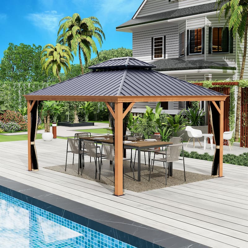 Kozyard Apollo Wood-look Aluminum Hardtop Gazebo