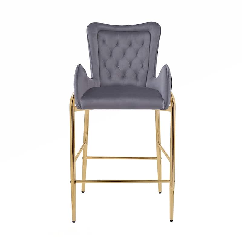 2PCS Velvet Bar Stool Arm Chairs