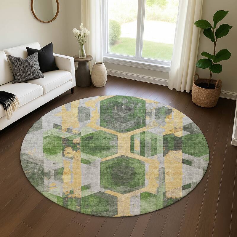 Premium Washable Super Soft Contemporary Glam Mayfield Rug - Green - 8' x 8'