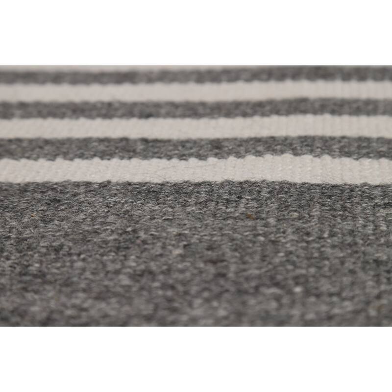 Striped Gray Kilim Durrie Oriental Area Rug Cotton Carpet - 8'3" x 11'7"