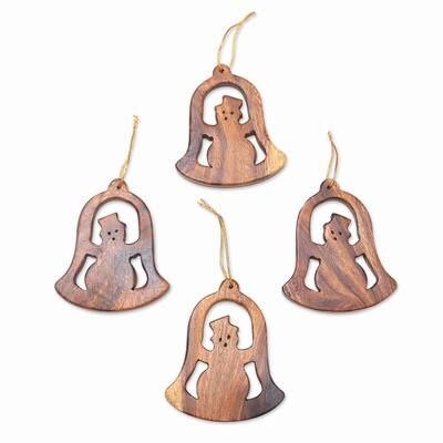 Novica Handmade Snowman Bells Wood Ornaments (Set Of 4)