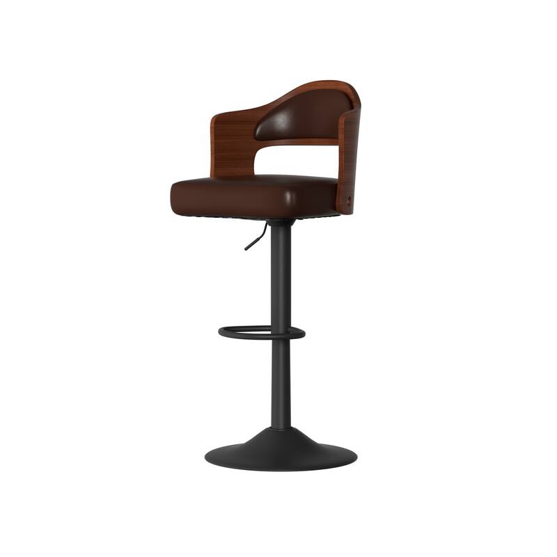 Swivel Bar Stools Set of 2 Seat Adjustable Height 24.5-33.5IN, Wooden Barstools PU Leather Upholstered Bar Chairs