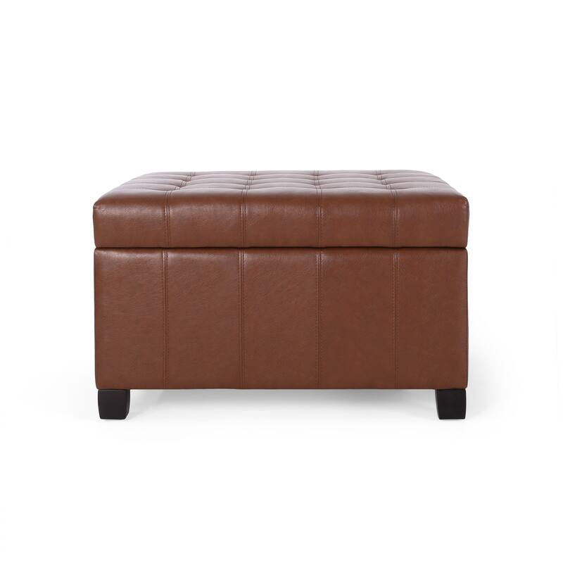Roomfitters Ottoman Storage Bench, PU Leather Upholstered Footstool with Lift-Top Design, Brown