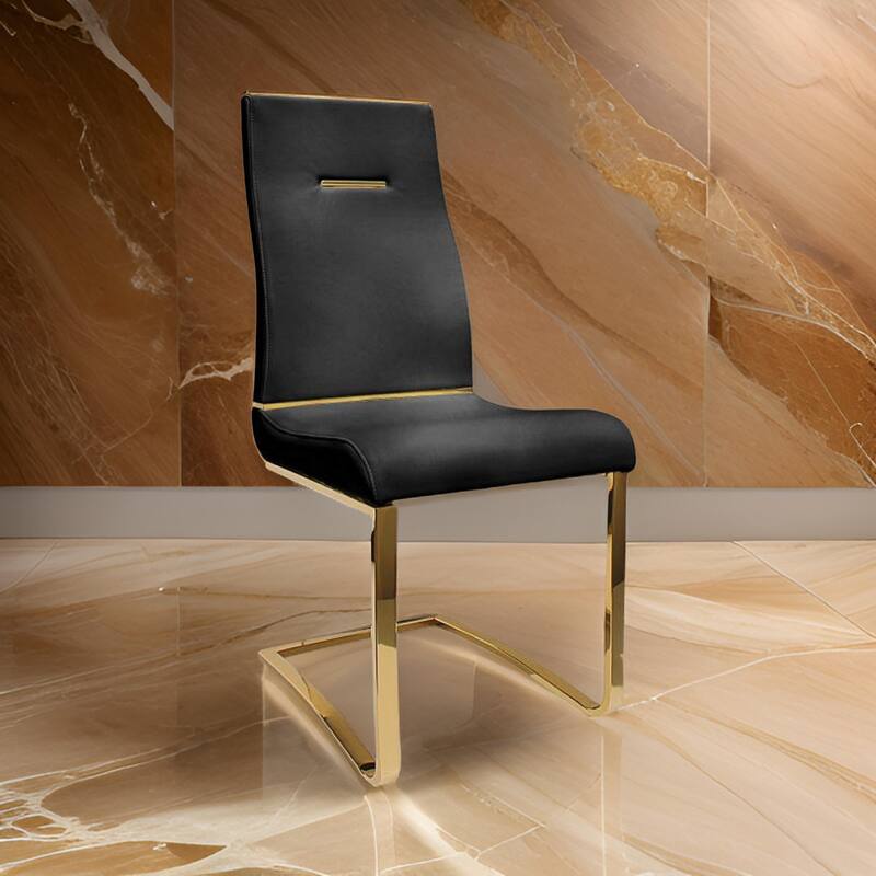 Gyn 17 Inch Dining Chair Set of 2, Cantilever Base, Black Gold Faux Leather