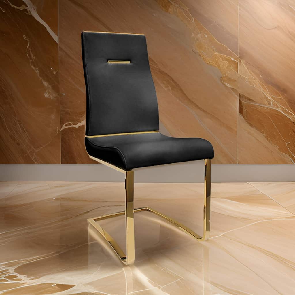 Gyn 17 Inch Dining Chair Set of 2, Cantilever Base, Black Gold Faux Leather