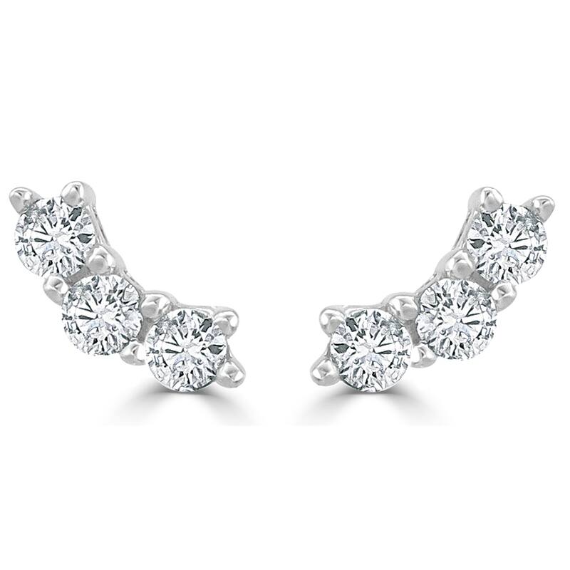 Joelle Collection Diamond Earrings 1/3 cttw 3-Stone Cluster Earrings 14K Gold Beautiful Gift - White