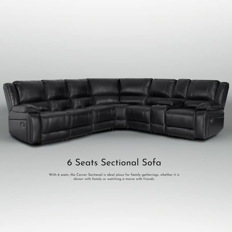 119''W Faux Leather 6-Seat Large Manual Reclining Sectional Sofa