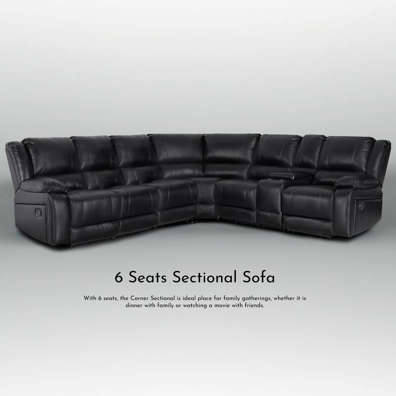 129''W Faux Leather 6-Seat Large Manual Reclining Sectional Sofa