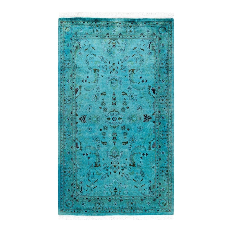 Overton Hand Knotted Wool Vintage Inspired Modern Contemporary Overdyed Blue Area Rug - 3' 1" x 5' 3"