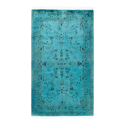 Overton Hand Knotted Wool Vintage Inspired Modern Contemporary Overdyed Blue Area Rug - 3' 1" x 5' 3"