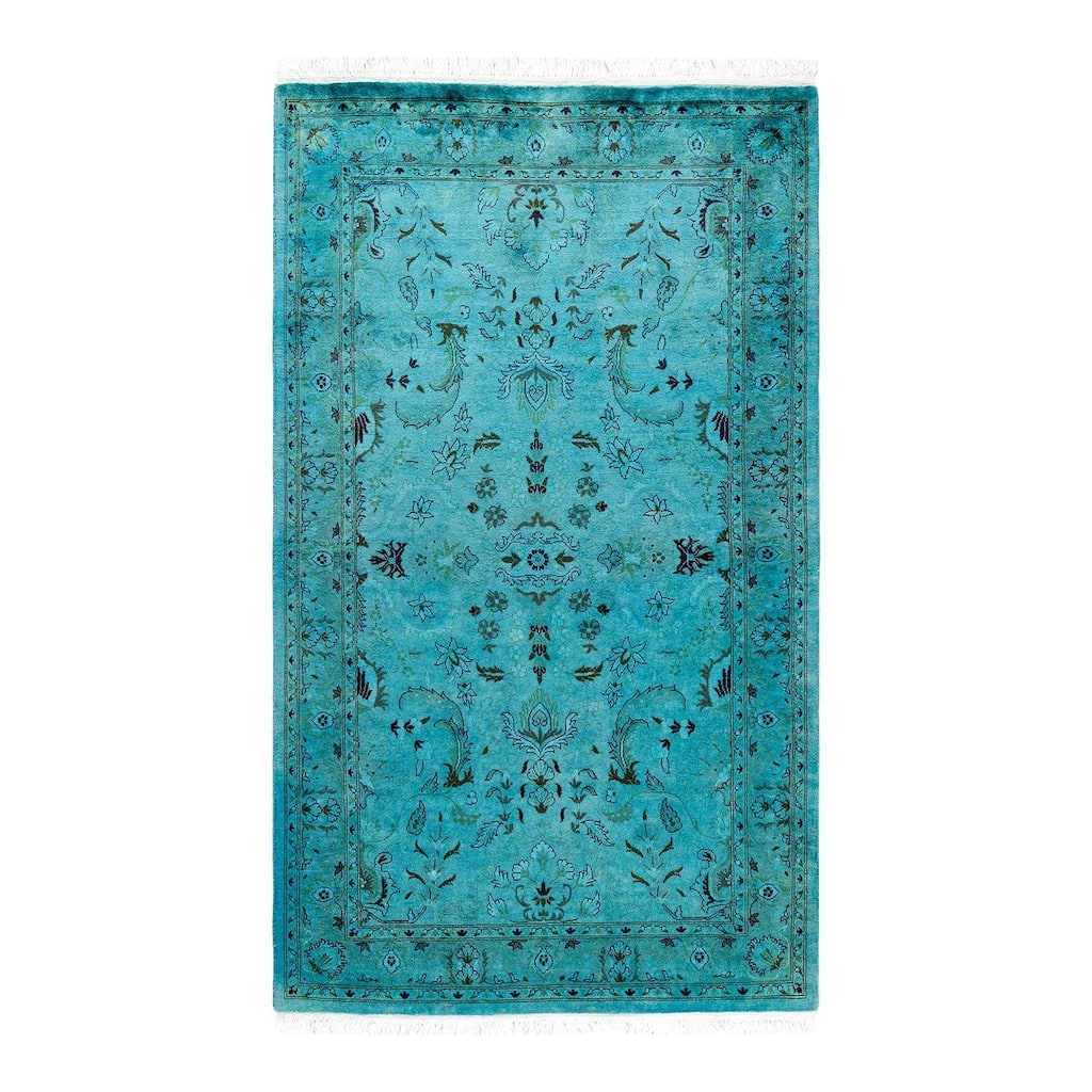 Overton Hand Knotted Wool Vintage Inspired Modern Contemporary Overdyed Blue Area Rug - 3' 1" x 5' 3"