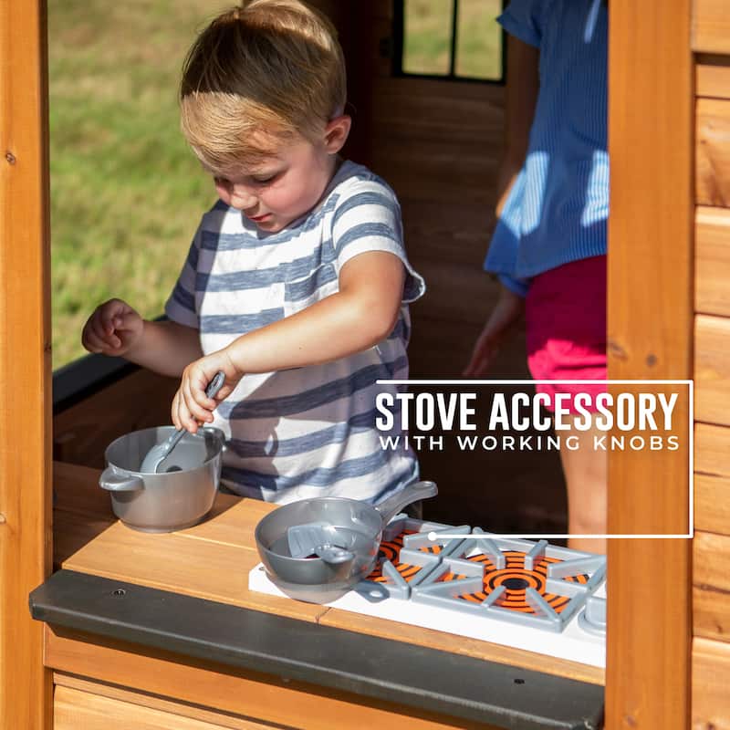 Backyard Discovery Sweetwater Cedar Wooden Playhouse with Play Kitchen - 3'6" x 3'10"