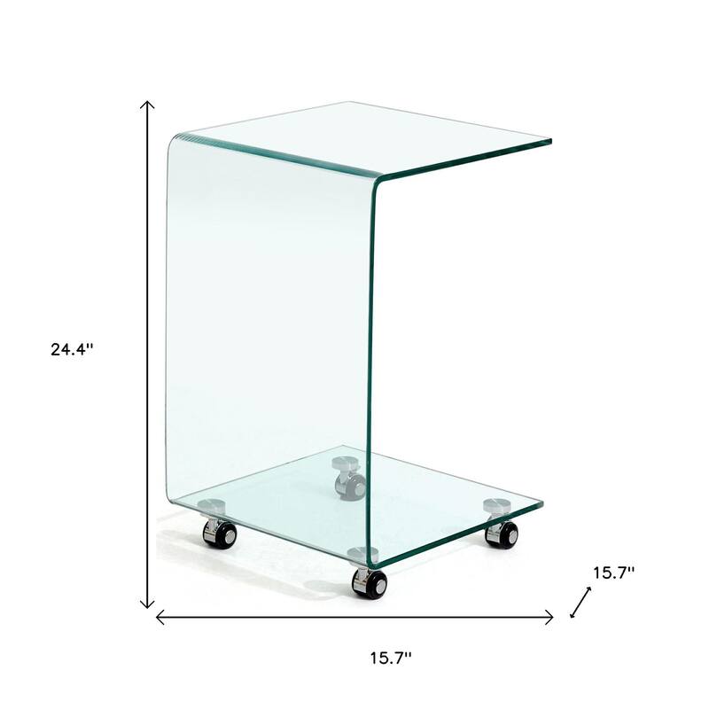 HomeRoots 24" Clear Glass Square End Table With Shelf - 15.70 in. x 24.40 in. x 15.70 in.