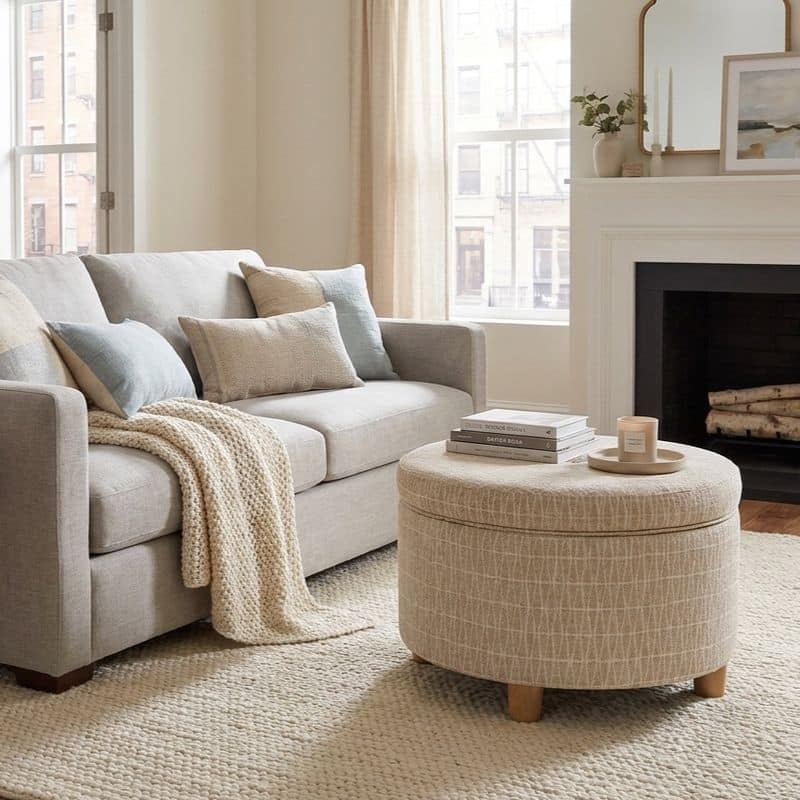 HomePop Large Round Storage Ottoman