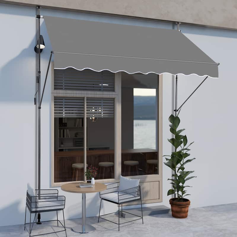Retractable Patio Awning with 180g PU-Coated Polyester Fabric Aluminum and Steel Frame Adjustable 0 to 90 Degrees