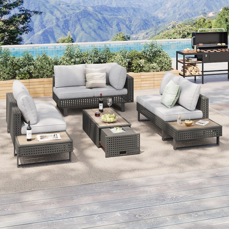6-Pers Diamond Weave Patio Sectional Furniture Set