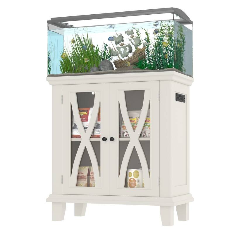 Farmhouse Aquarium Stand with Charging Station, 20 Gallon Tank Cabinet & Reptile Habitat Furniture