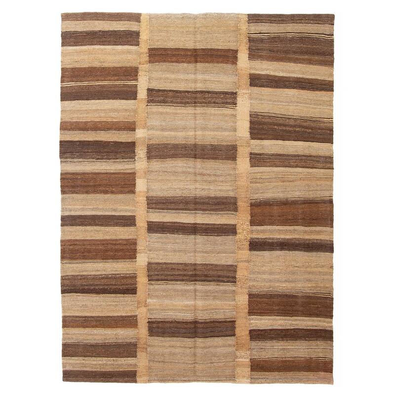 ECARPETGALLERY Flat-Weave Boho Khaki Wool Kilim - 4'11 x 6'8 - Dark Khaki - 4'11 x 6'8