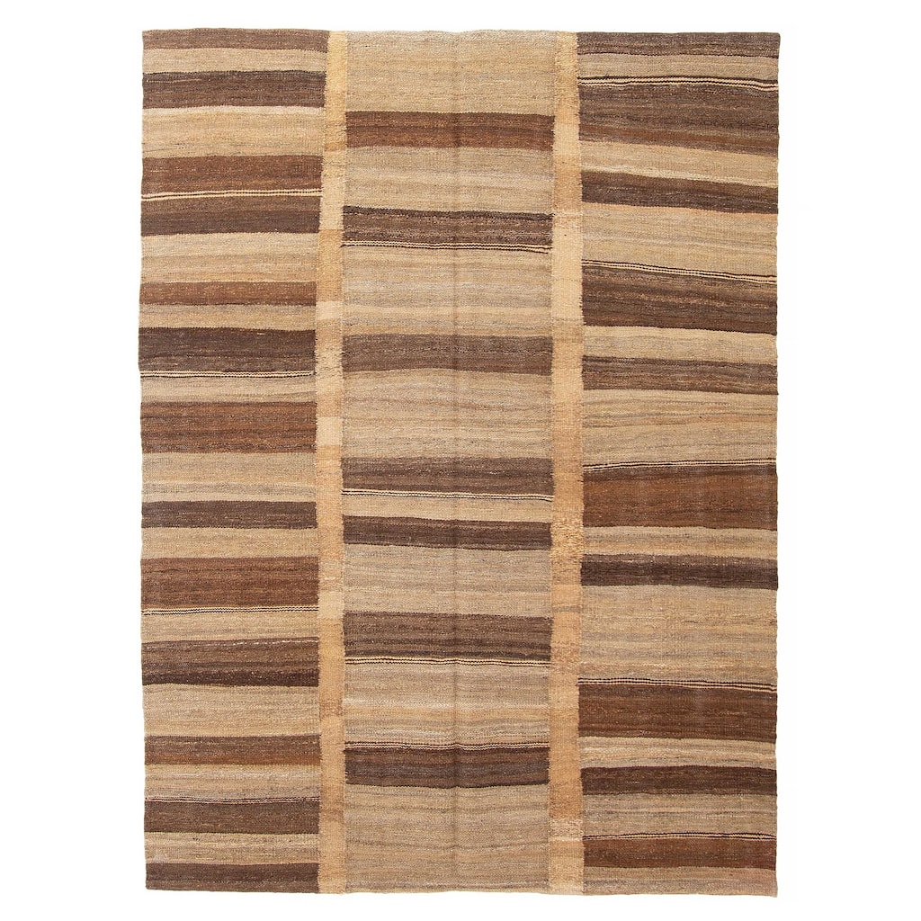 ECARPETGALLERY Flat-Weave Boho Khaki Wool Kilim - 4'11 x 6'8