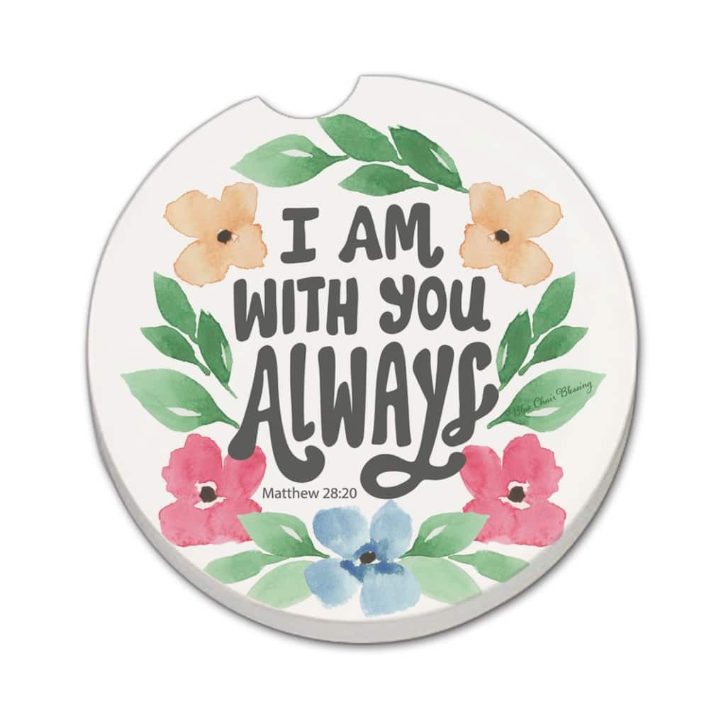 Always With You 2 Pack Absorbent Stone Coaster for Vehicle Cup Holder 2.6” Diameter Manufactured in The USA