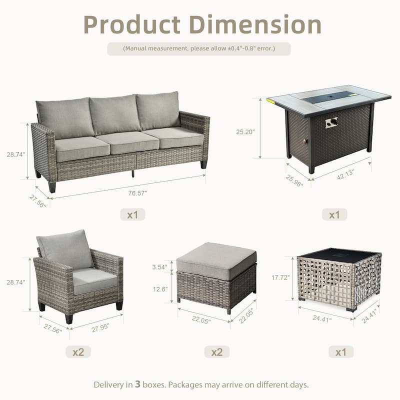 OVIOS 7 Pieces Patio Furniture Set with Solar-Powered Table & Fire Pit