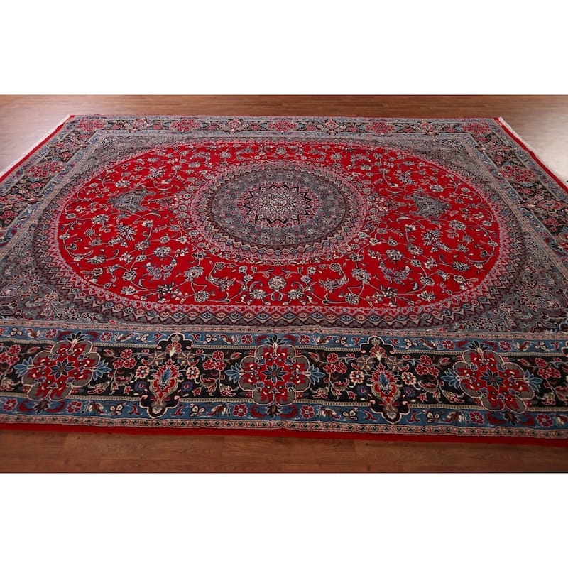 Traditional Red Floral Kashan Turkish Rug Machine-Made Carpet - 9'7" x 12'9"