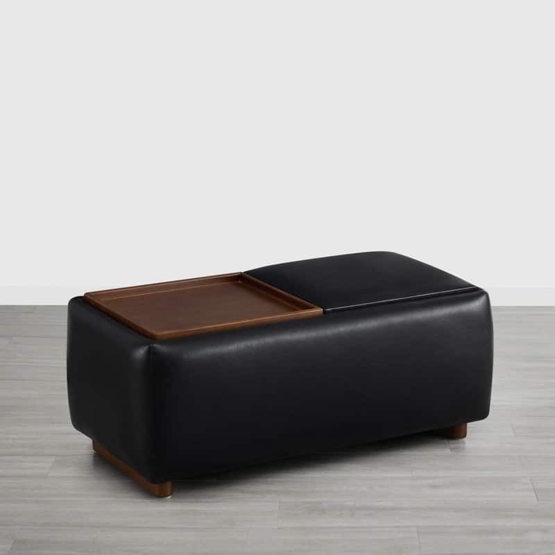 Spruce & Spring Bart Storage Ottoman Bench Rectangle Footrest - Single - Black-Faux leather