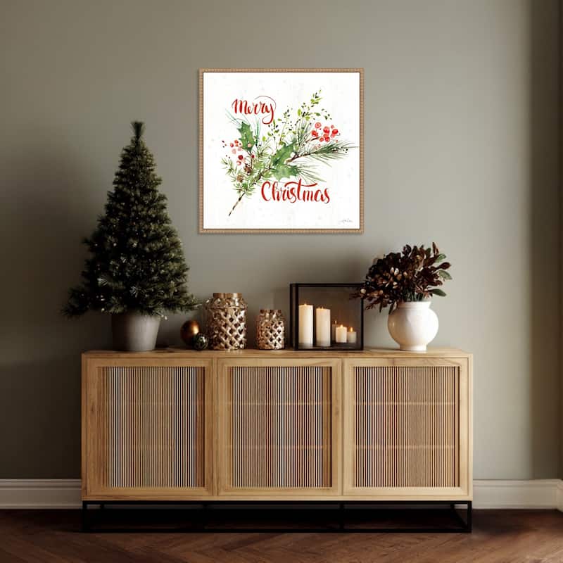 Celebrate the Season IV by Katrina Pete (22 x 22 in.), Framed Canvas Wall Art Print - Sylvie Beaded Rustic Natural