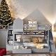 preview thumbnail 1 of 10, Full-Over-Full Castle Style Bunk Bed with 2 Drawers 3 Shelves and Slide Grey